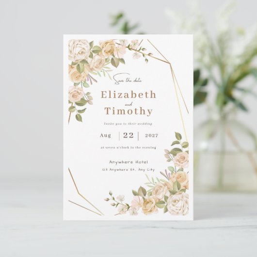 Crème tendance Enregistrer le Faire-part de mariag (Debout devant)