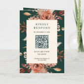 Crème Terracotta Bloem QR Code Smaragd Bruiloft (Achterkant)