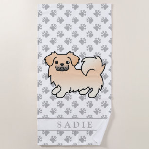 Crème Tibetaanse Spaniel Lieve Cartoon Hond & Naam Strandlaken