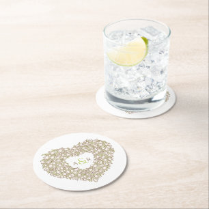 Crème tulp met inkt tekenmonogram bruiloft ronde kartonnen onderzetter