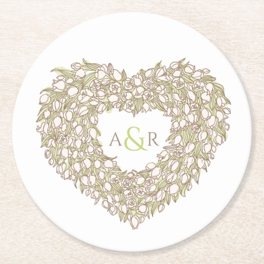Crème tulp met inkt tekenmonogram bruiloft ronde kartonnen onderzetter (Voorkant)
