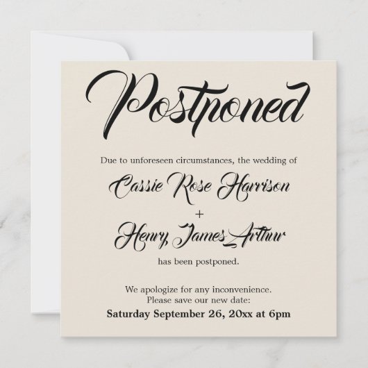 Crème Uitgebreide Uitgestelde Trouwaankondiging Kaart (Voorkant)