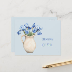 Crème Vaas Paarse Iris Bloemen Denk Aan Jou Briefkaart