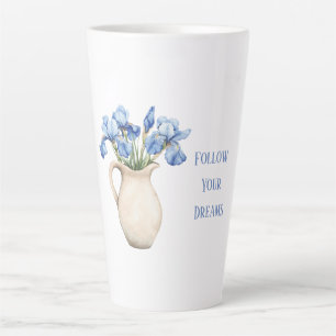 Crème Vaas Paarse Iris Bloemen Latte Mok