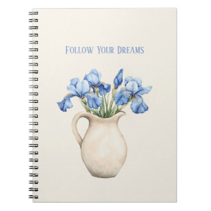 Crème Vaas Paarse Iris Bloemen Notitieboek