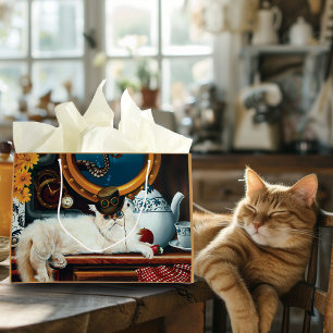 Crème Victoriaanse Steampunk Kat Thee Party Onderz Large Cadeauzakje