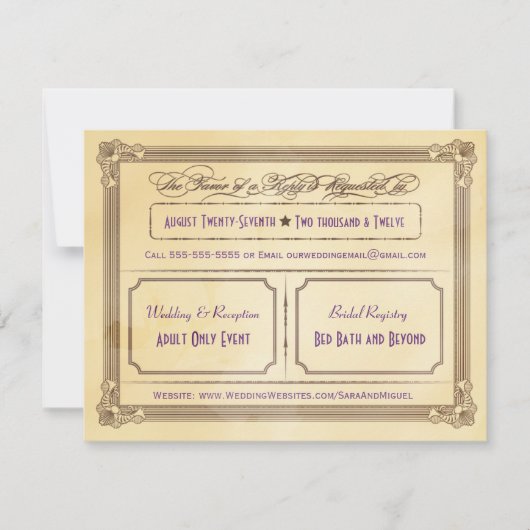 Crème vintage & Mariage Poster Brown RSVP (Devant)