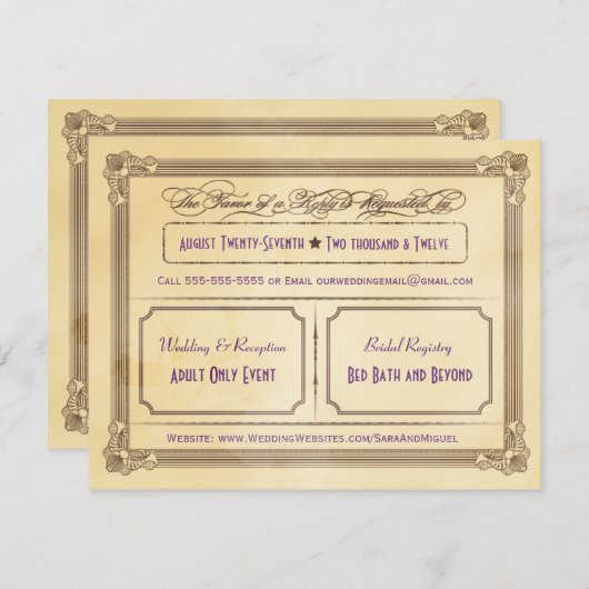 Crème vintage & Mariage Poster Brown RSVP (Devant / Derrière)