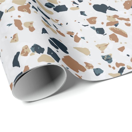 Crème White Modern Terrazzo Texture Pattern Cadeaupapier (Rol Hoek)