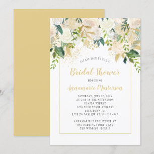 Crème White Roses Gold Accents Vrijgezellenfeest Kaart