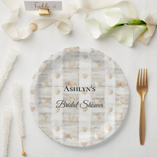 Crème Wit Beige Boho Hearts Vrijgezellenfeest Papieren Bordje (Huwelijk)