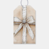 Crème Wit Zilver Glitzy Glam Bow Cadeaulabel (Achterkant)