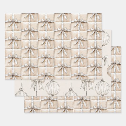 Crème Wit Zilver Glitzy Glam Bow Inpakpapier Vel (Set)