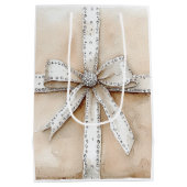 Crème Wit Zilver Glitzy Glam Bow Kerstmis Medium Cadeauzakje (Achterkant)