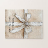 Crème Wit Zilver Glitzy Glam Bow Legpuzzel (Horizontaal)