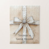 Crème Wit Zilver Glitzy Glam Bow Legpuzzel (Verticaal)