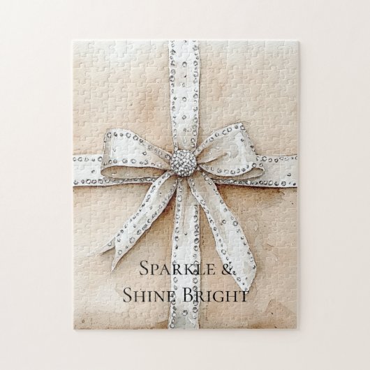 Crème Wit Zilver Glitzy Glam Bow Legpuzzel (Verticaal)