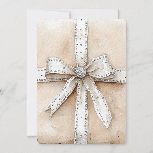 Crème Wit Zilver Glitzy Glam Bow Vrijgezellenfeest Kaart (Achterkant)