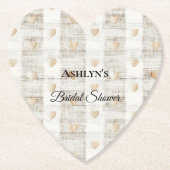 Crème Witte Beige Boho Harten Bruiloft Kartonnen Onderzetters (Voorkant)