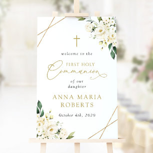 Crème Witte Bloemen, Eerste Heilige Communie Welko Poster