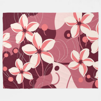 Crème witte en perzikroze bloemmotief fleece deken