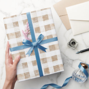 Crème Witte Plaid Strepen   Cadeaupapier