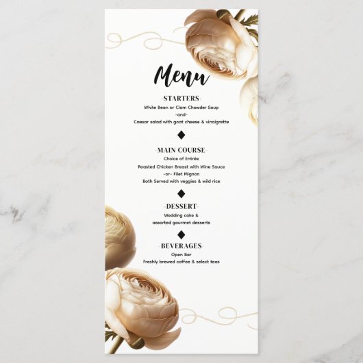 Crème & Witte Ranunculus Bloemensier Bruiloftsmenu Menu (Voorkant)