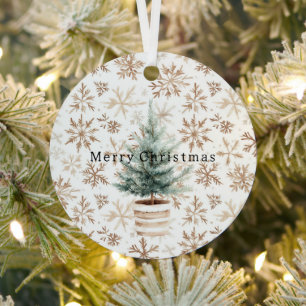 Crème Witte Sneeuwvlokken Kerstboom Metalen Ornament
