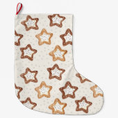 Crème Witte Sterren Kerstmis Grote Kerstsok (Voorkant)