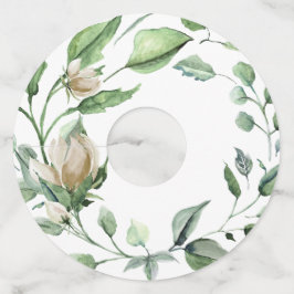 Crème Witte  Waterverf Bloemenkrans Wijnglaslabel