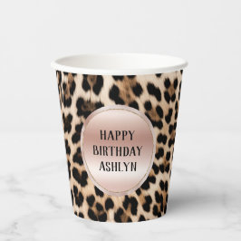 Crème Zwart Bruin Leopard Blush Roze Verjaardag Papieren Bekers