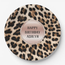 Crème Zwart Bruin Leopard Blush Roze Verjaardag Papieren Bordje