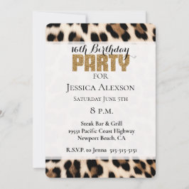 Crème Zwart Bruin Leopard Goud Glitter Party Kaart