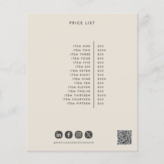 Crème zwart elegante moderne girly prijs QR-code Flyer (Voorkant)