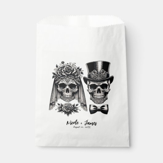 Crème Zwart & Goud  Skelet Bruiloft Bedankzakje (Voorkant)