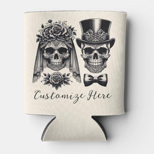 Crème Zwart & Goud  Skelet Bruiloft Blikjeskoeler (Voorkant)