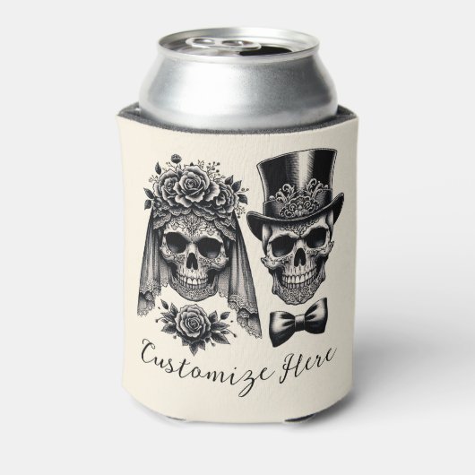 Crème Zwart & Goud  Skelet Bruiloft Blikjeskoeler (Blikje Achterkant)