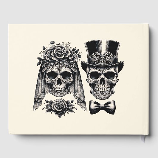 Crème Zwart & Goud Skelet Bruiloft Gastenboek (Achterkant)