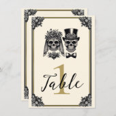 Crème Zwart & Goud  Skelet Bruiloft Kaart (Voorkant / Achterkant)