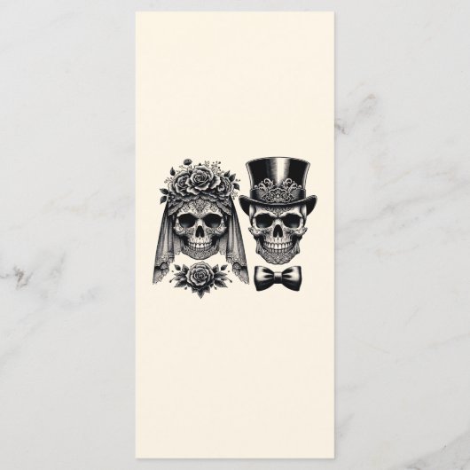 Crème Zwart & Goud  Skelet Bruiloft Menu (Achterkant)