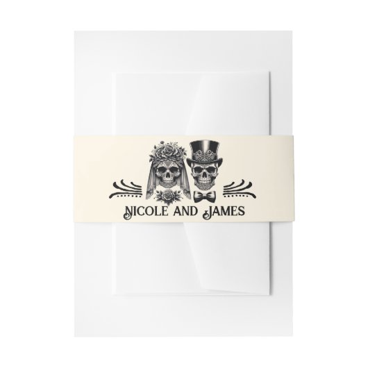 Crème Zwart & Goud Skelet Bruiloft Uitnodigingen Wikkel (Voorkant Voorbeeld)