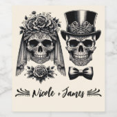 Crème Zwart & Goud Skelet Bruiloft Wijn Etiket (Enkel label)