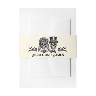 Crème Zwart & Goud Vintage Skelet Trouwjurk Uitnodigingen Wikkel