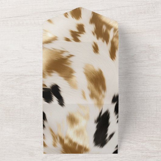 Crème Zwart Goud Western Koeienhuid All In One Uitnodiging (Buitenkant)