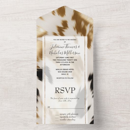 Crème Zwart Goud Western Koeienhuid All In One Uitnodiging (Binnen)