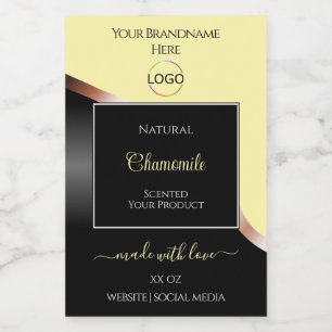 Crème Zwart Wavy Roos Goud met Logo Product Label Voedselcontainer Etiket