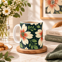 Crèmebloemen met rode centra en groene bladeren