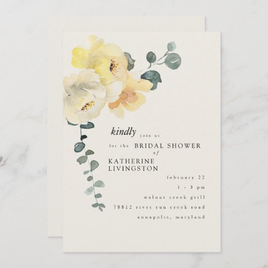 Crèmegeel bloemig elegant Vrijgezellenfeest Kaart (Voorkant / Achterkant)