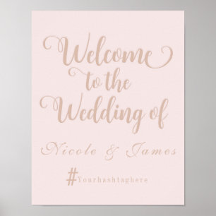 Cremekleurig beige bruiloft welkom hashtag bruilof poster