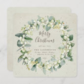 Crèmekleurige vierkante kerstkrans met Sneeuwbes e Feestdagenkaart (Voorkant / Achterkant)